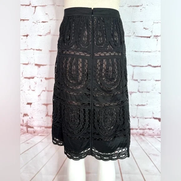 Ann Taylor Black Laser Cut Embroidered Lace Size 12 Knee Length Cotton Skirt - Picture 9 of 12
